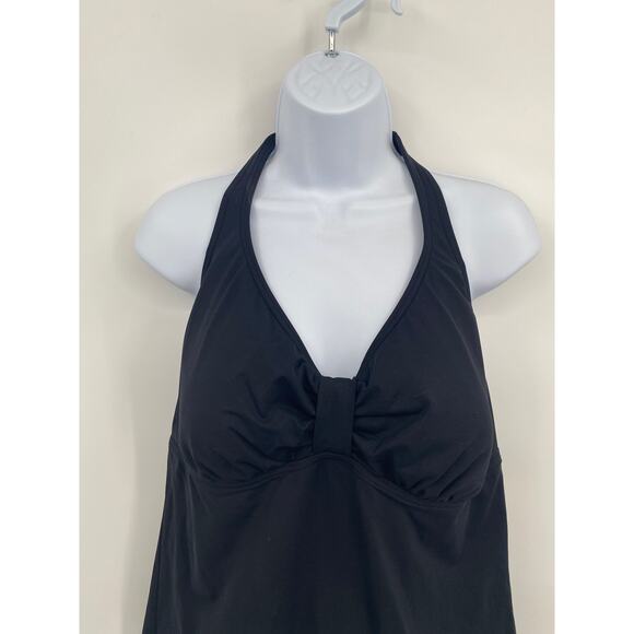 Lands End Black Halter Top Tankini Swimsuit Shelf Bra V-neck size 14 Long - Picture 2 of 7